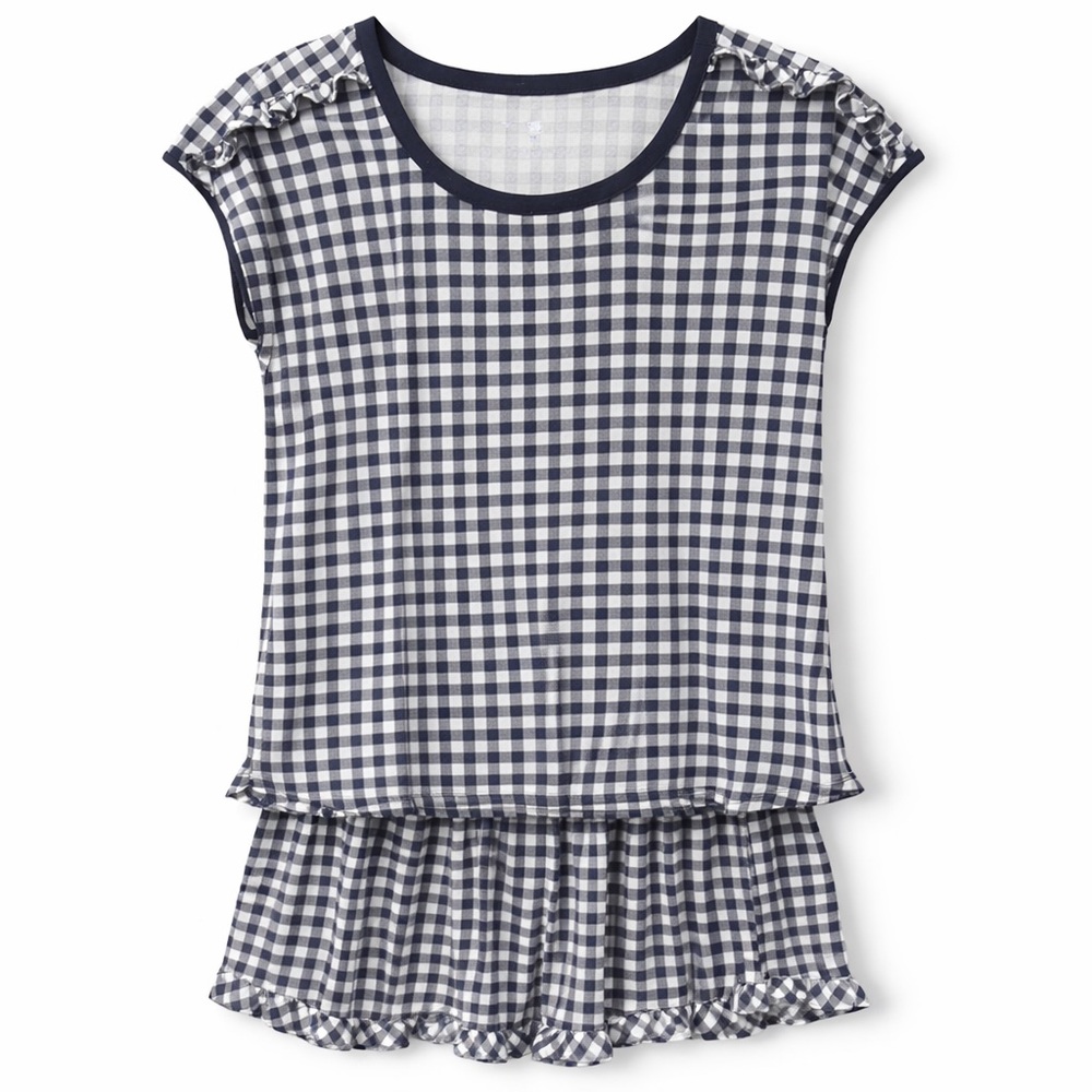 Draper James Navy Gingham Pajama Set Ruffle Hem Size M